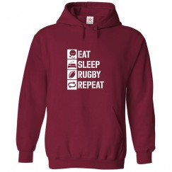 Eat Sleep Rugby Repeat Classic Unisex Kids and Adults Pullover Hoodie
